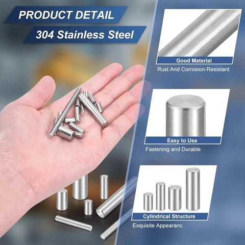 304 Stainless Steel Dowel Pin M6 X 8mm 28 Pieces Cylindrical Shelf Support Pin Fastener shown on a hand