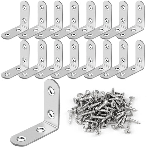 16 Pcs Stainless Steel L Bracket Set With 64 Screws, 90 Degree Right Angle Corner Braces, Rust Resistant Silver