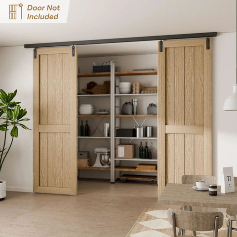 12 Ft Ceiling Mount Box Rail Barn Door Hardware Kit Beefy Heavy Duty Steel Sliding Track for Interior and Exterior Double Doors