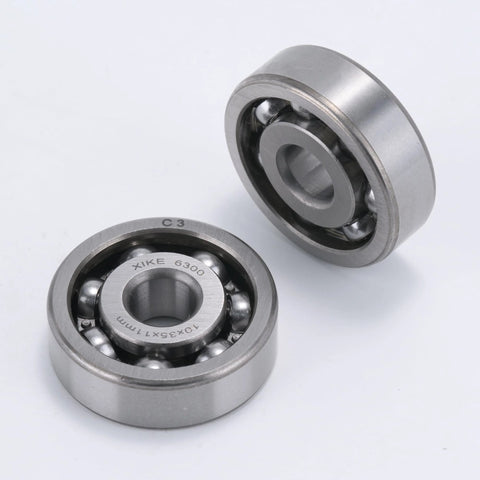 Two XiKe 6300-C3 deep groove ball bearings, 10x35x11 mm, open style with C3 clearance, metal finish