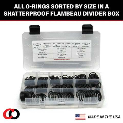 Hydraulic Fitting O Ring Seal Kit Buna N 70 Durometer 12 Sizes 255 Piece Kit SAE 900 O Ring Set in divider box