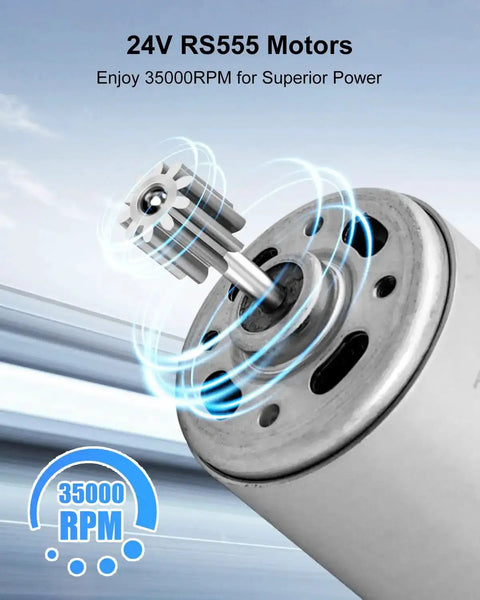 Close-up of 24V RS555 motor showing 35000 RPM gear detail, part of the 2 Pack 24V RS555 35000RPM Electric Motor Drive Engine For High Speed Ride On Cars Gearbox Accessories.