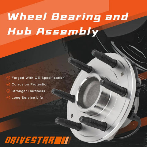 Front Wheel Hub And Bearing Assembly Pair For Chevy Silverado Sierra 1500 1999 To 2006 Tahoe Yukon Escalade Suburban 2000 To 2006 Express Savana 1500 2500 2003 To 2013 Fits GMC Models in steel with six studs and flange view
