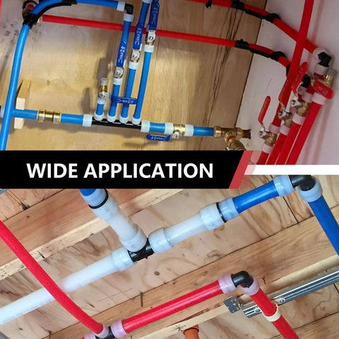 Installed PEX-A piping system with One Half Inch F1960 Expansion Rings Sleeves For Pex A Piping System Pack Of 100 EXP RING005.