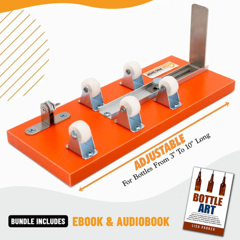 Premium Glass Bottle Cutter Kit For DIY Projects with adjustable platform, orange base, includes ebook and audiobook for beer and wine bottles.