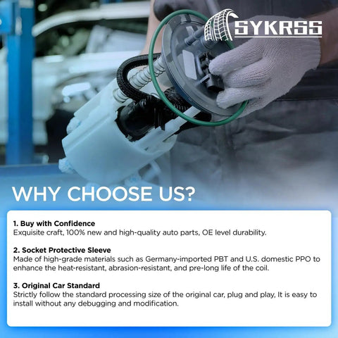 Technician holding Fuel Pump Module Assembly For Chrysler Town And Country Voyager Caravan Grand Caravan 2001 2002 2003 3 3L 3 8L V6 And 2 4L 3 3L L4 Replacement Replaces E7144M 5018873AA 5096149AB 9533037
