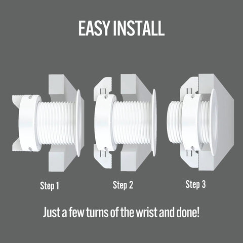 3-step easy install of 2 Pack Patented White Self Securing Cable Grommet With Cap Slider Tool Free Locking Cable Management For Walls Ceilings And Desks
