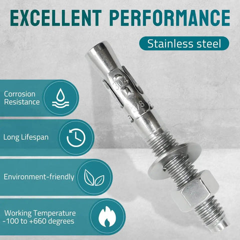 Three Eighths Inch By Three Inch Stainless Steel Wedge Anchors For Concrete And Stone Heavy Duty Expansion Bolts shown