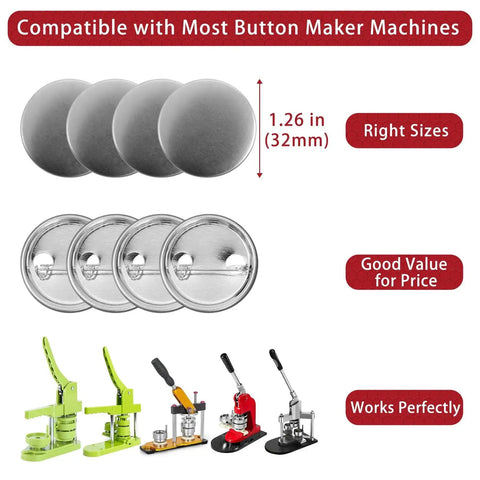 Onemorello 200 sets 32mm metal button blanks with paper inserts and pin backs for home button maker