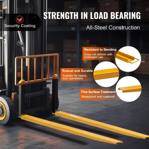 96 Inch Fork Extensions Six And Half Inch Wide Heavy Duty Pallet Fork Extenders in all-steel construction on forklift