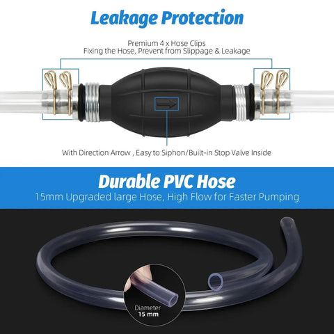 Close-up of High Flow Portable Siphon Pump With 15mm PVC Hoses detailing leakage protection and durable construction.