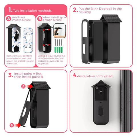 No Drill Doorbell Mount For Blink Video Doorbell 2Nd Gen Renter Friendly Tool Free Easy Installation Black Security Mount steps.