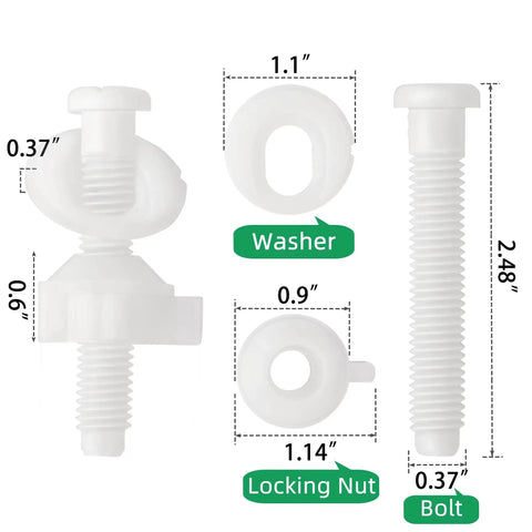 Toilet Seat Screws Replacement White Plastic Bolts And Nuts For Top Mount Toilet Seat Hinges Two Pack No Tools Needed Easy Install Fits Most Standard Seats with dimensions
