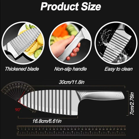 Stainless Steel Crinkle Cutter With Wavy Blade NOVANO For Fries And Potatoes Carrots And Fruit, Handheld Dicer, product size.