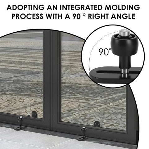 6 Pack Sliding Barn Door Floor Guide Heavy Duty Carbon Steel Adjustable Roller Bottom Guide For Double Barn Doors Easy Install Hardware Kit With Screws For Bathroom Kitchen Closet Bedroom shown with 90° right angle installation.