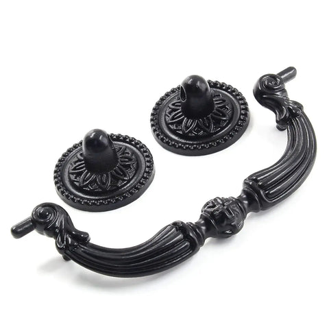 Antique Black Bail Drop Drawer Pulls 4 Pack With 3.5 Inch Hole Center And 4.72 Inch Total Length for cabinets and dressers.