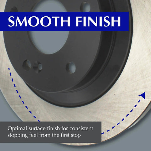 Front brake rotor, Centric Premium 120.50015, smooth brushed-metal surface with visible mounting holes.
