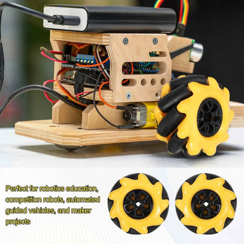 2 Pack Mecanum Wheels Set 60mm Omnidirectional Wheels For Smart Robot Cars And DIY Models Left And Right ABS Rubber 2.36 Inch Yellow