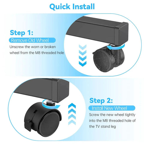 Installation guide for Four Pack Two Inch TV Stand Wheels With M8 Threaded Stem Swivel Casters With Locking Brakes