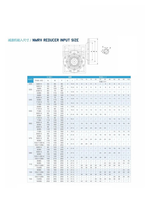 Heavy Duty Worm Gear Reducer For Smooth Quiet Power Transfer And Beefed Up Torque, NMRV050 Compatible measurement chart
