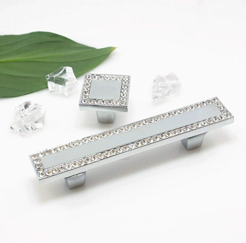 Crystal Cabinet Pulls 4 Pack With 1 Inch Screws Zinc Alloy Crystal Drawer Pull Handles for Cabinets and Dressers shown with decor