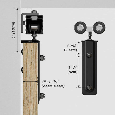 Side view of 10 Ft Box Rail Sliding Barn Door Hardware Kit Aluminum Alloy Wall Mount For Double Doors Heavy Duty Smooth Quiet Rollers