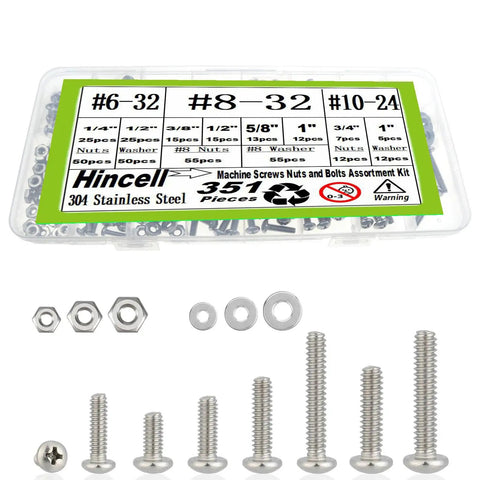 351 Piece Stainless Steel Machine Screws Nuts And Bolts Set With Case Phillips Pan Head Sizes Six Thirty Two Eight Thirty Two Ten Twenty Four 304 Stainless Includes Flat Washers Great For Home DIY Projects And Quick Repairs