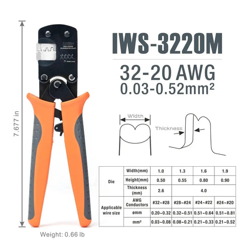 Micro Connector Pin Crimping Tool for D Sub Open Barrel Connectors 0.03 to 0.52 mm2 with orange handles.