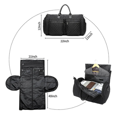 Rolling Garment Bag For Travel With Wheels Convertible Duffle Style Carry On Garment Bag in black, shown opened and closed