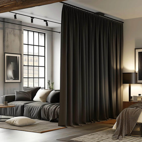 Dope Room Divider Curtain With Ceiling Track System Black 15 Ft Wide By 9 Ft Tall One Panel Heavy Triple Weave Blackout Fabric