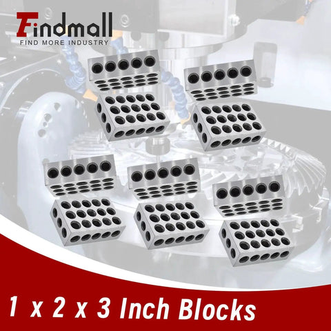 Five Matched Pairs 1 X 2 X 3 Inch Precision Steel Milling Blocks With 23 Holes For Clamping And Alignment, displayed with machinery