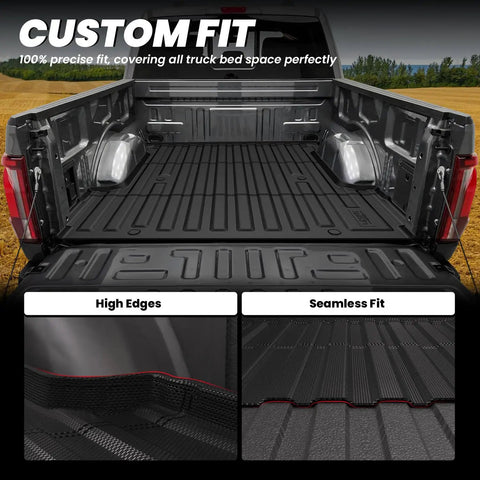 Ford F150 5.5 Foot Bed Mat For 2024 2025 2026 F150 And F150 Lightning All Weather TPE Truck Bed Liner with custom fit and high edges.