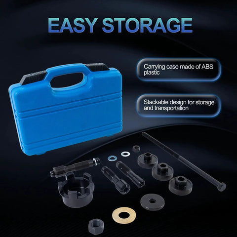 Harley Davidson Wheel Bearing Puller Tool Kit For Motorcycles From 2000 Onward with blue carrying case and components displayed