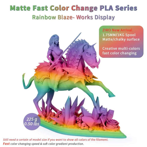 3D printed figure using Rainbow Blaze Matte Color Changing PLA Filament For 3D Printing Fast Color Shift By Length, multicolor display