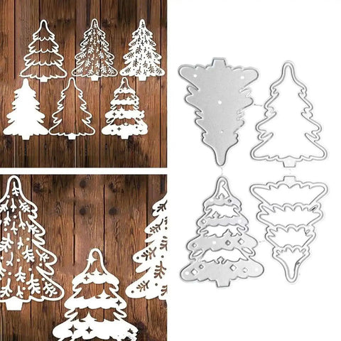 4 Piece Christmas Tree Metal Die Cutting Set For Scrapbooking And Card Making, Silver Carbon Steel Stencil Dies For Embossing
