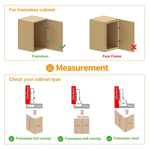 Measurement instructions for installing Frameless Full Overlay Soft Close Concealed Cabinet Hinges 20 Pack Black Titanium Plated