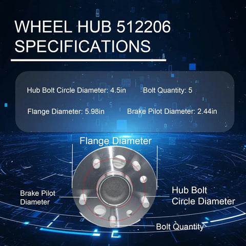 Specifications of Rear Wheel Bearing And Hub Assembly For 2005 To 2012 Toyota Avalon, 2002 To 2011 Camry, 2004 To 2008 Solara, And 2007 To 2012 Lexus ES350 ES300 ES330 Replacement Drop In Ready Durable And Easy Install Wheel Hub Unit with dimensions and bolt details.
