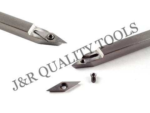 Carbide Wood Lathe Turning Chisel Set Three Piece With Replaceable Tips For Beginners And Pros Ergonomic Handle, close-up view.