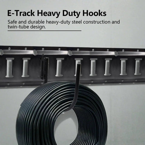Heavy Duty E-Track J Hooks 5 Inch Set For Cargo Tie Down Systems In Trucks Trailers And Vans, mounted on E-Track rail