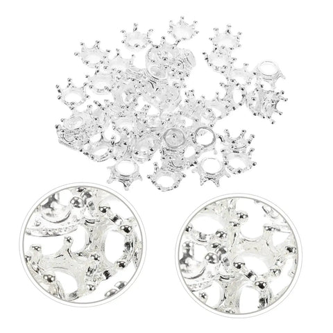 60 Pcs Crown Charms For Jewelry Making Tiara Pendants Alloy Crowns Beads in silver for DIY necklaces, earrings, and bracelets.