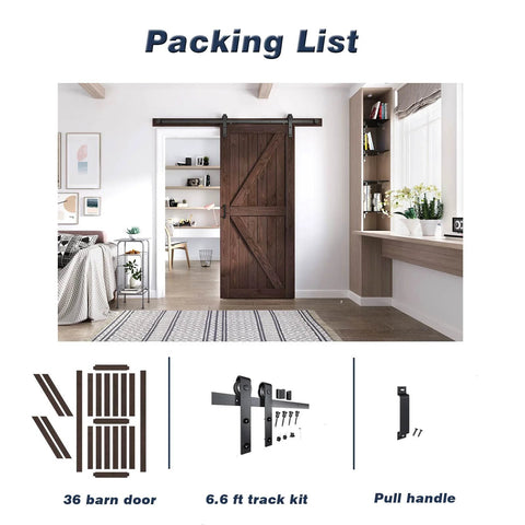 Brown Barn Door 36 Inch By 84 Inch With Six Point Six Foot Barn Door Hardware Track Kit And Handle Included installed