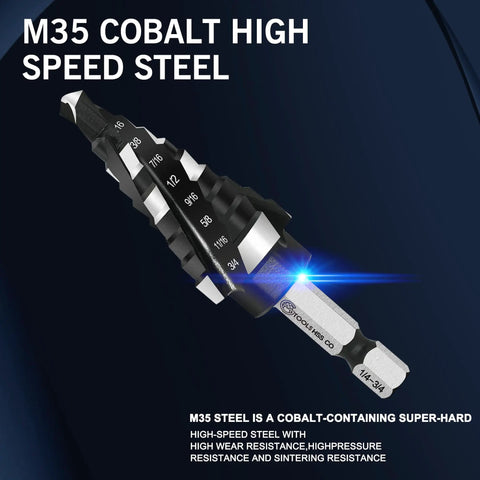 Four Spiral Flute TiAlN Coated Step Drill Bit Unibit 1/8 In To 1/2 In Wear Resistant Cobalt Drill Bit With 1/4 In Hex Shank