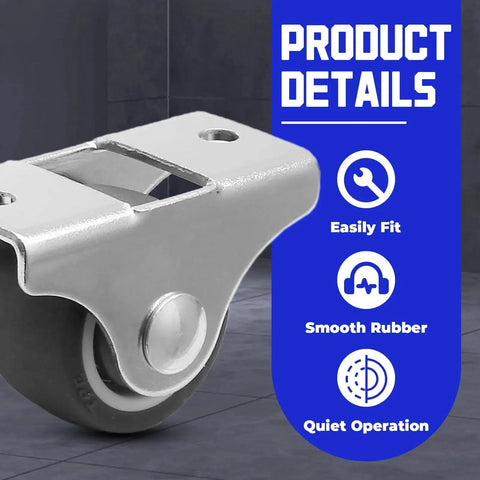 Close-up of 8 Pack 1 Inch Caster Wheels with Metal Top and TPE Rubber Low Profile Fixed Casters for Furniture Moving and Quiet Operation