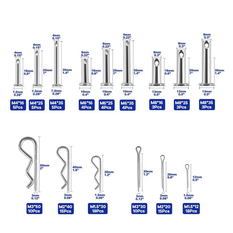 122 Piece Cotter Pin Kit with Hair Pins Clevis Pins R Clips and Hitch Pins Zinc Plated for Trailers Latches and Equipment