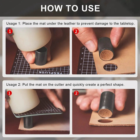 Instructions for using Leather Circle Cutter Set 31 Piece Circle Punch Kit With 1mm To 55mm Holes in leather crafting.