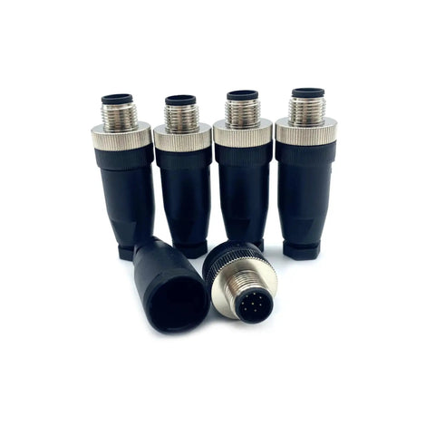 5 Pack M12 8 Pin A Code Male Connector IP67 Waterproof Industrial Circular Connector Field Install Plug And Play Wireable Adapter