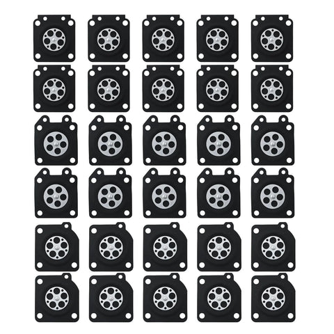 Metering diaphragm replacements, 30-piece set, black square gaskets with silver diaphragms for Zama and Walbro carburetors