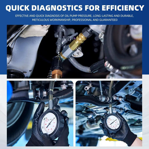 Technician using Diesel Engine Compression Tester Kit 17pc With Cylinder Pressure Gauge For Cars under vehicle.