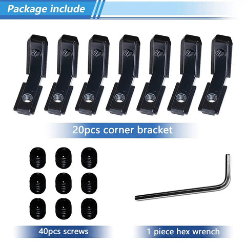 20 Piece Black 2020 Aluminum Extrusion Corner Bracket Set With Screws And Wrench For 20x20 Series 6mm Slot Profiles L Shape