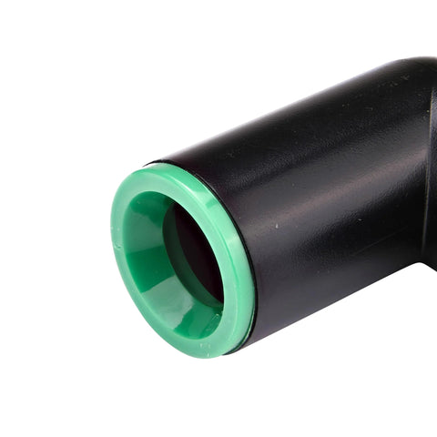 Raindrip 367G00UB compression elbow, 1/2-inch, loose fitting with green ring on black body